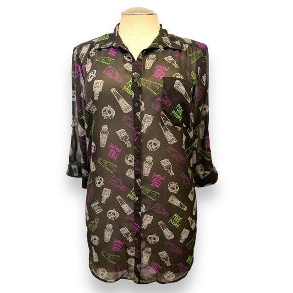 Torrid 3 (3X) Disney Villains Poison Apple Button Down Chiffon Tunic Top Goth - Picture 1 of 3